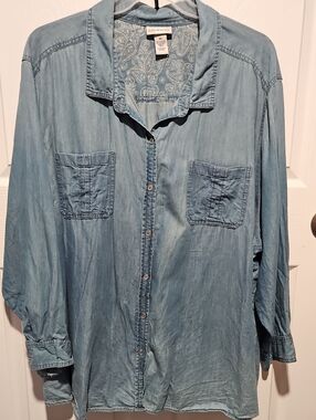 Catherines Light Blue Denim-Style Button Down Shirt